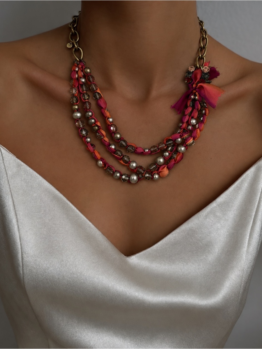 LOFT Multi-Strand Pink, Coral & Bead Necklace